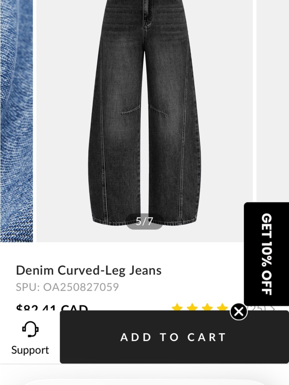 Commense Black Wide-Leg Curved Denim Jeans size small
